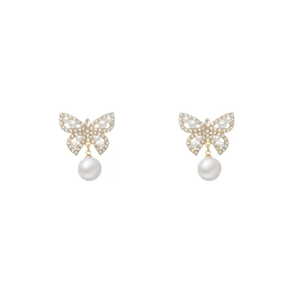 Aretes De Mariposa Y Perlas - Imagen 3