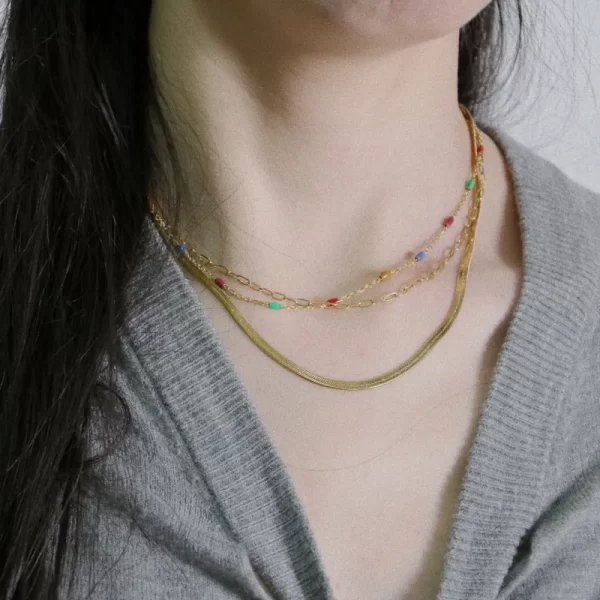 Collar En Capas Colorido Chapado En Oro De 18 Q. - Imagen 3