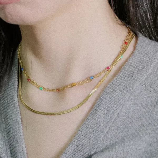 Collar En Capas Colorido Chapado En Oro De 18 Q. - Imagen 4