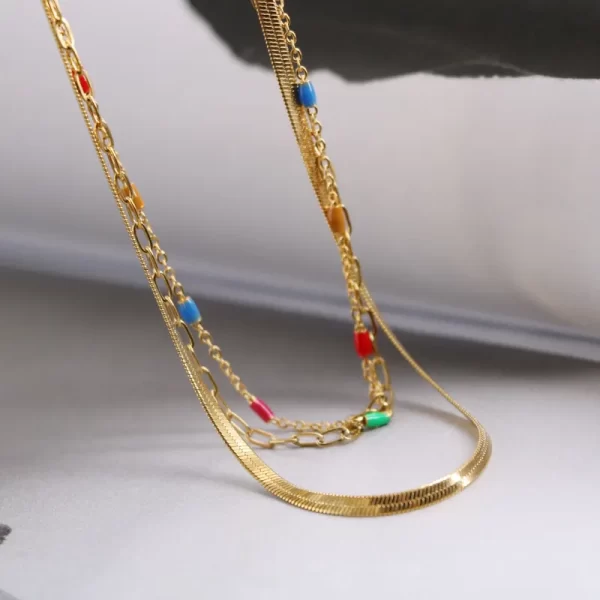 Collar En Capas Colorido Chapado En Oro De 18 Q.