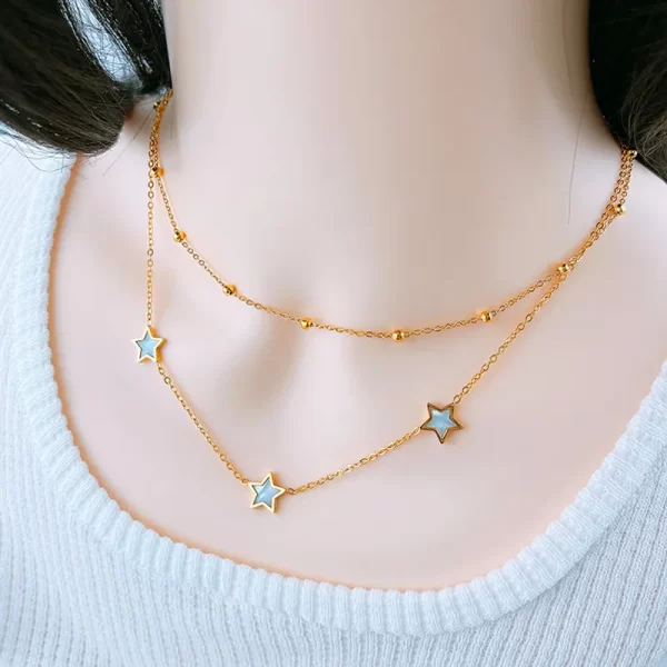 Conjunto De Collar Y Aretes De Estrella Chapado En Oro - Imagen 2