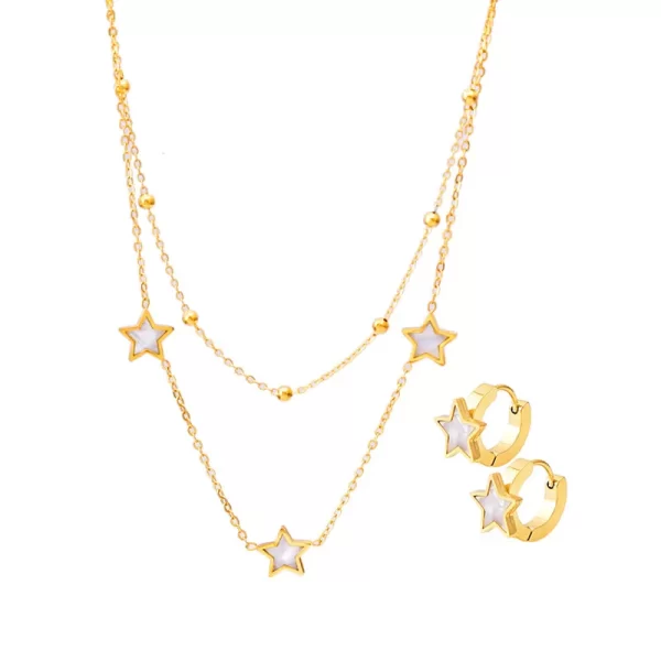 Conjunto De Collar Y Aretes De Estrella Chapado En Oro - Imagen 3