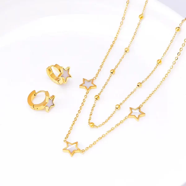 Conjunto De Collar Y Aretes De Estrella Chapado En Oro