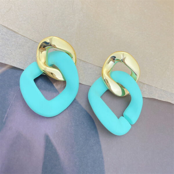 Aretes De Acrlico Tipo Cadena Dorado Azul