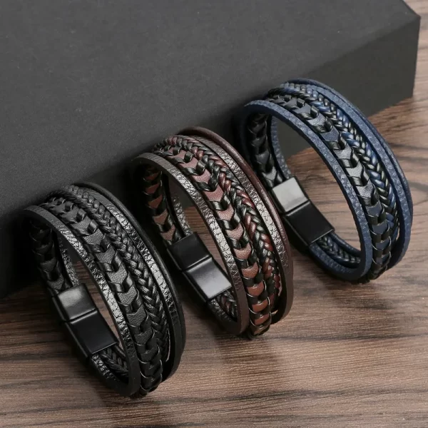 Pulsera Hip Hop Cuero De Color Azul - Imagen 2