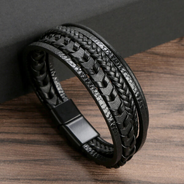 Pulsera Hip Hop Cuero De Color Negro