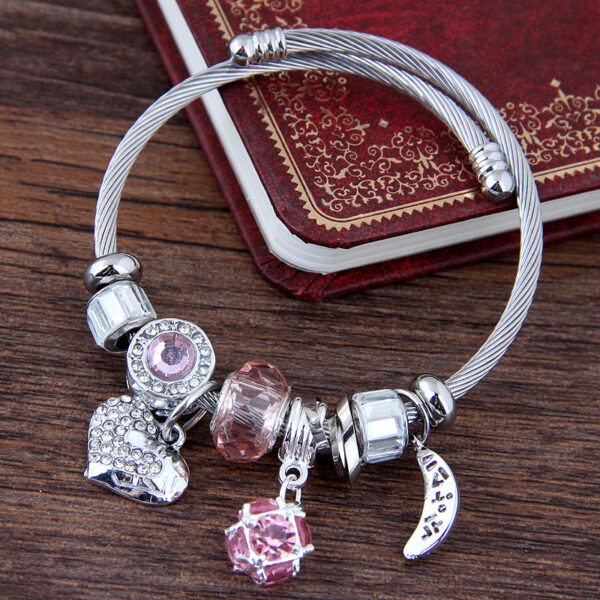 Pulsera De Luna Y Corazón Rosa