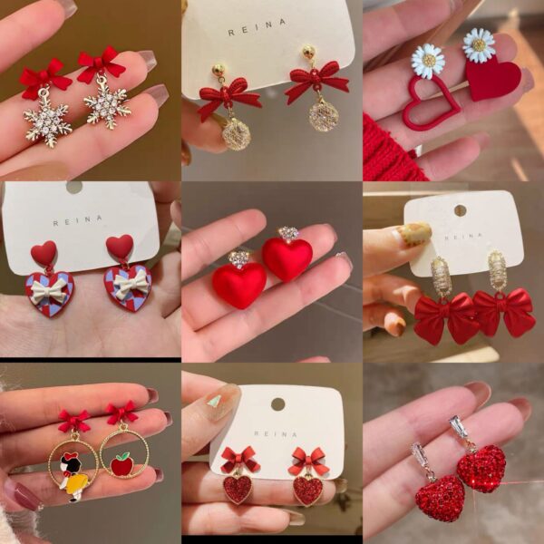 Aretes De Corazón Rojo Y Margarita - Imagen 2