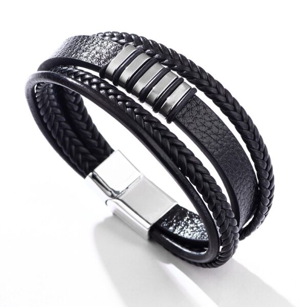Pulsera De Cuero Sintetico Negra