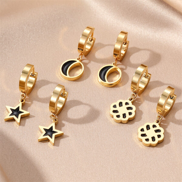 Aretes De Luna De Acero Inoxidable Enchapado - Imagen 2