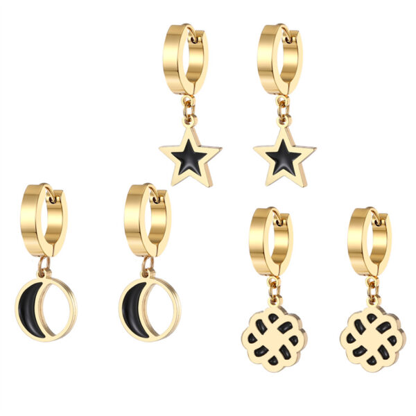 Aretes De Luna De Acero Inoxidable Enchapado - Imagen 3
