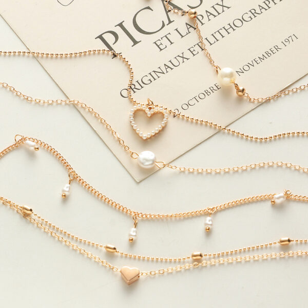 Collar Dorado Multicapa De Perlas - Imagen 3