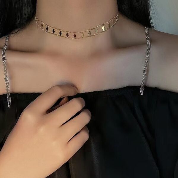 Gargantilla Casual Estilo Rombo Acero Titanio Chapada En Oro