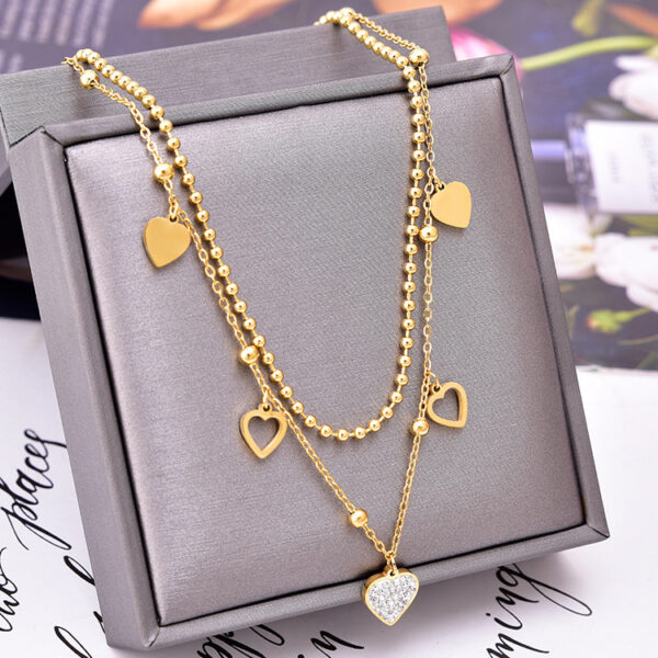Collar Multicapa Corazones Acero Titanio Enchapado