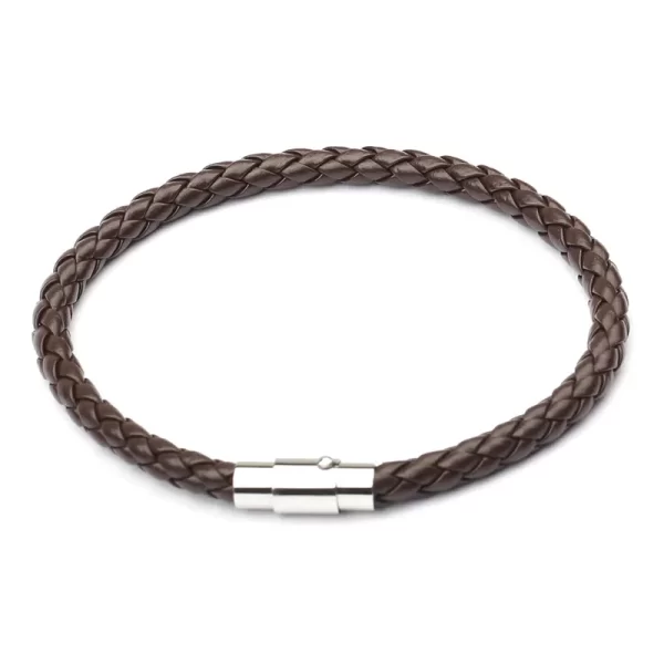 Pulsera Trenzada De Cuero Sintetico De Color Café