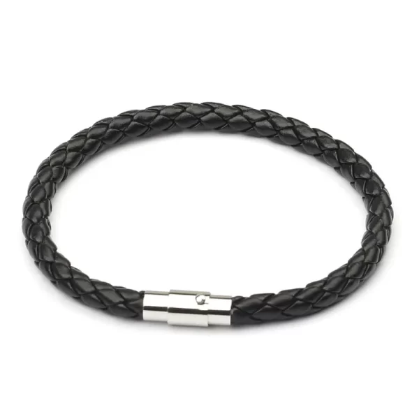 Pulsera Trenzada De Cuero Sintetico De Color Negra