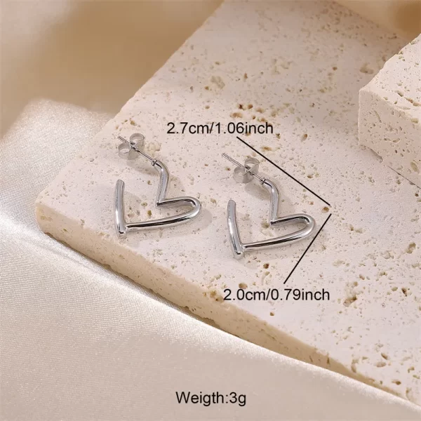 Aretes De Corazón Plateados Acero Inoxidable - Imagen 5