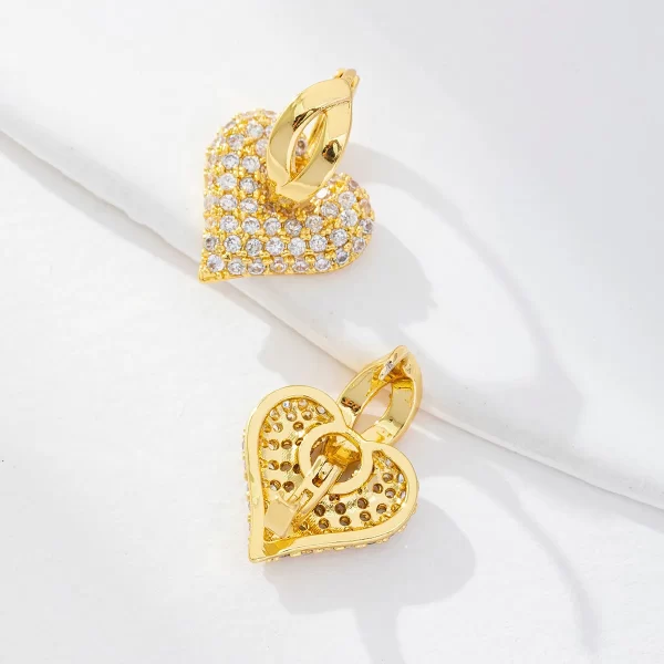 Aretes Dorados De Corazón Con Piedras - Imagen 2