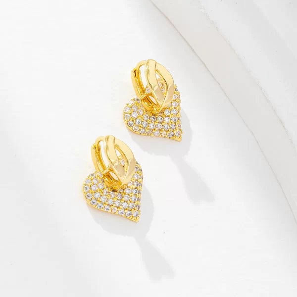 Aretes Dorados De Corazón Con Piedras