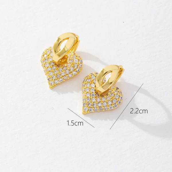Aretes Dorados De Corazón Con Piedras - Imagen 3
