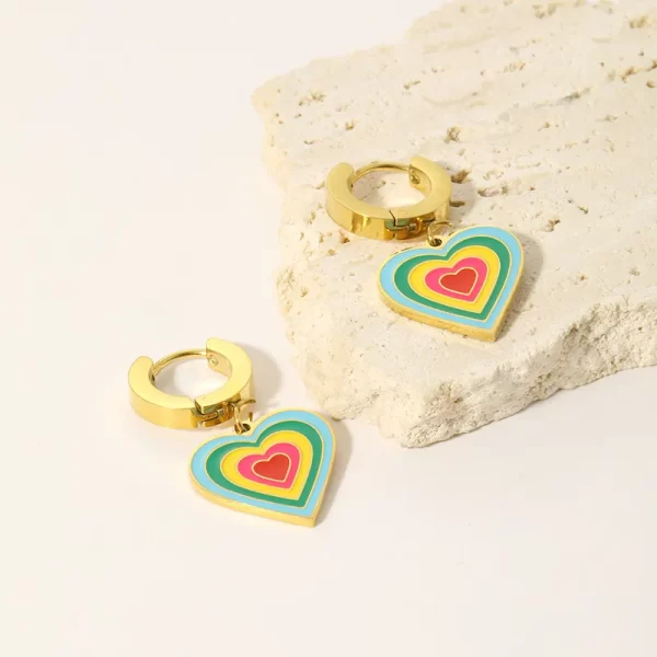 Aretes De Corazón Multicolor - Imagen 6