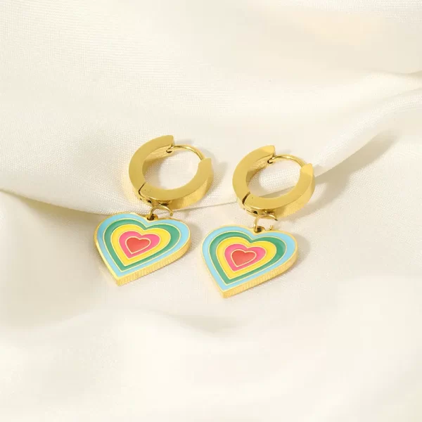 Aretes De Corazón Multicolor - Imagen 4