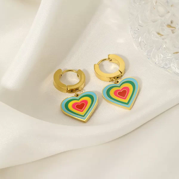Aretes De Corazón Multicolor - Imagen 3
