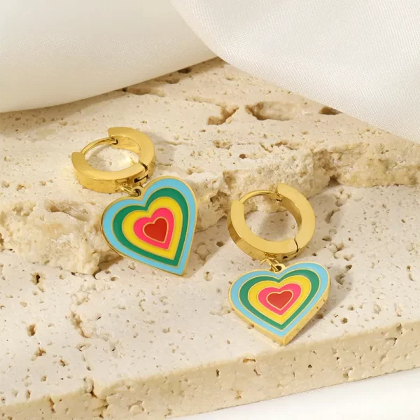 Aretes De Corazón Multicolor - Imagen 2