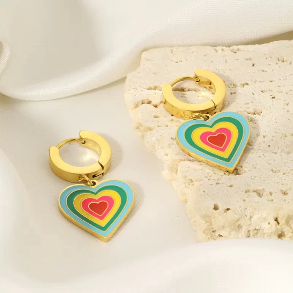 Aretes De Corazón Multicolor
