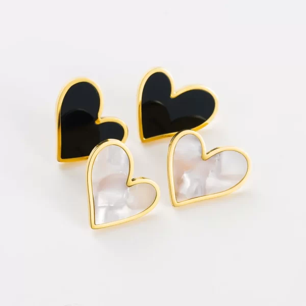 Aretes De Corazón Blanco Acero Inoxidable - Imagen 2