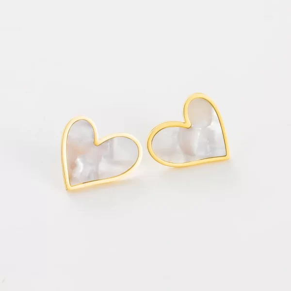 Aretes De Corazón Blanco Acero Inoxidable - Imagen 3