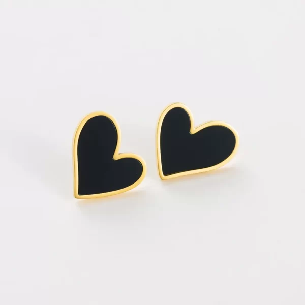 Aretes De Corazón Negro Acero Inoxidable