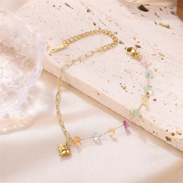 Pulsera De Corazón Y Piedras Naturales