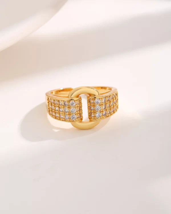 Anillo Hebilla Circón Chapado En Oro De 18k - Imagen 2