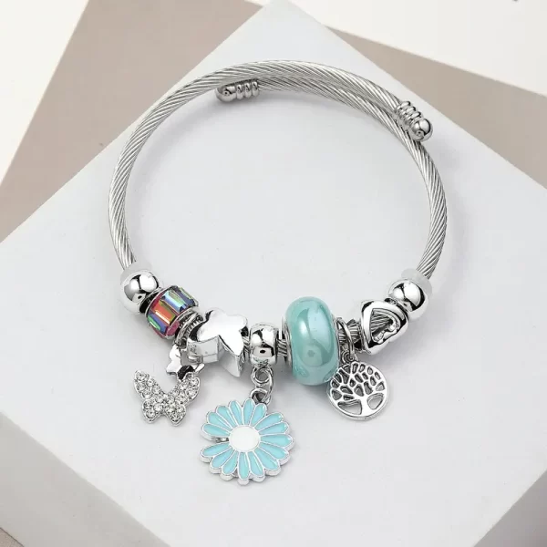 Pulsera De Margarita Azul En Acero Inoxidable