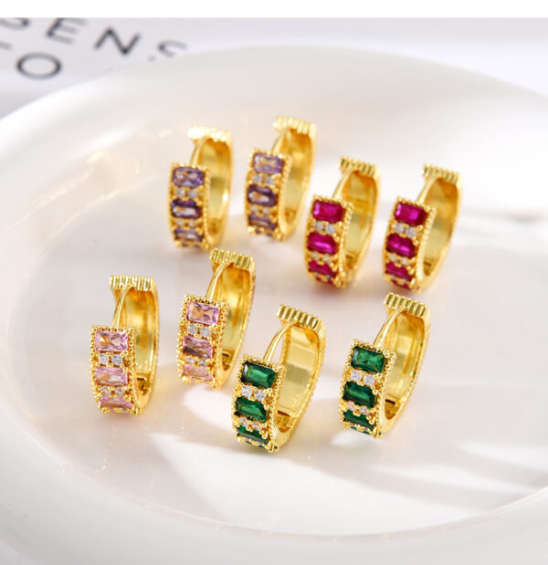 Aretes Cuadrados De Circonitas Moradas - Imagen 2