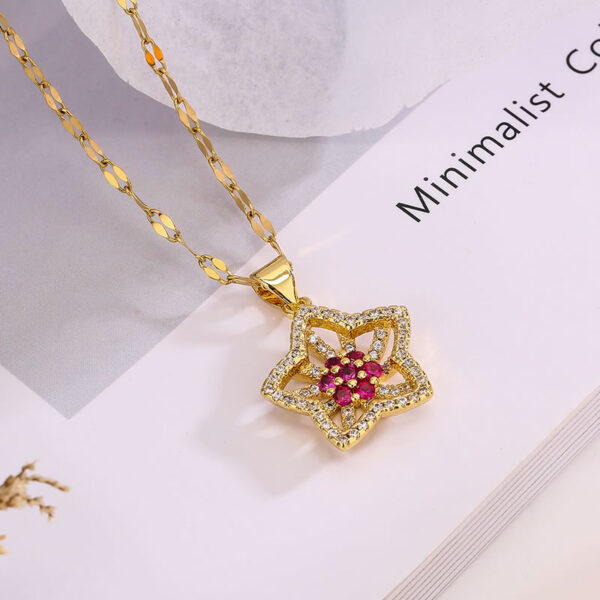 Collar De Flor Rosa De Circonita
