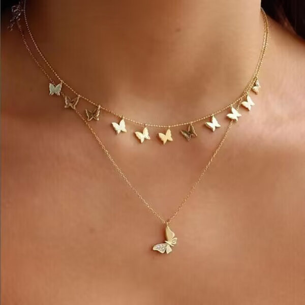Collar De Doble Capa De Mariposa