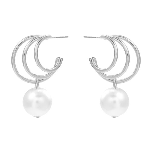 Pendientes Plateados Multicapa De Perlas - Imagen 3