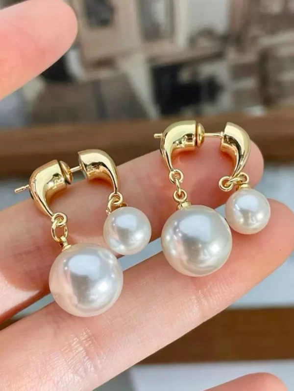 Aretes Elegantes Dorados Con Perla - Imagen 2