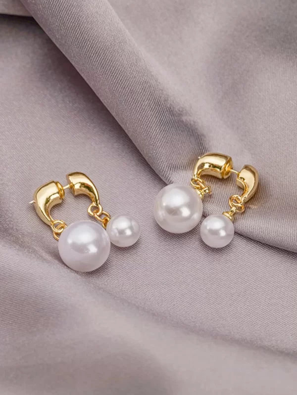 Aretes Elegantes Dorados Con Perla - Imagen 3