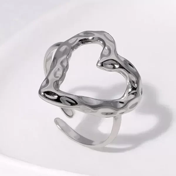 Anillo Corazón Plateado Acero Inoxidable