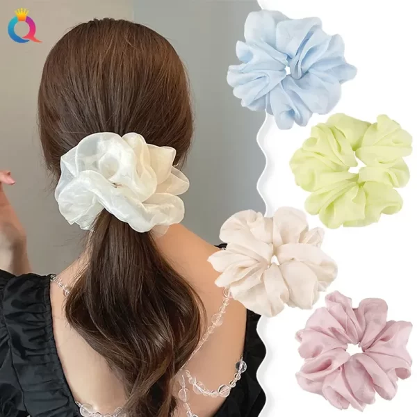 Scrunchie Grande Plisado De Color Blanco - Imagen 2