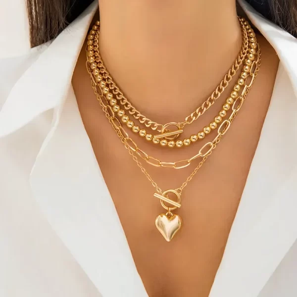Collar Hip Hop Punk De Corazón Dorado