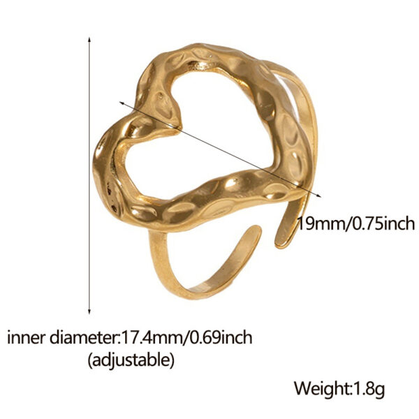 Anillo Corazón Dorado Acero Inoxidable - Imagen 2