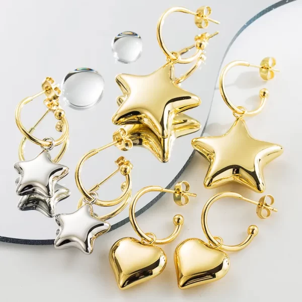 Aretes De Corazón Chapado En Oro - Imagen 2