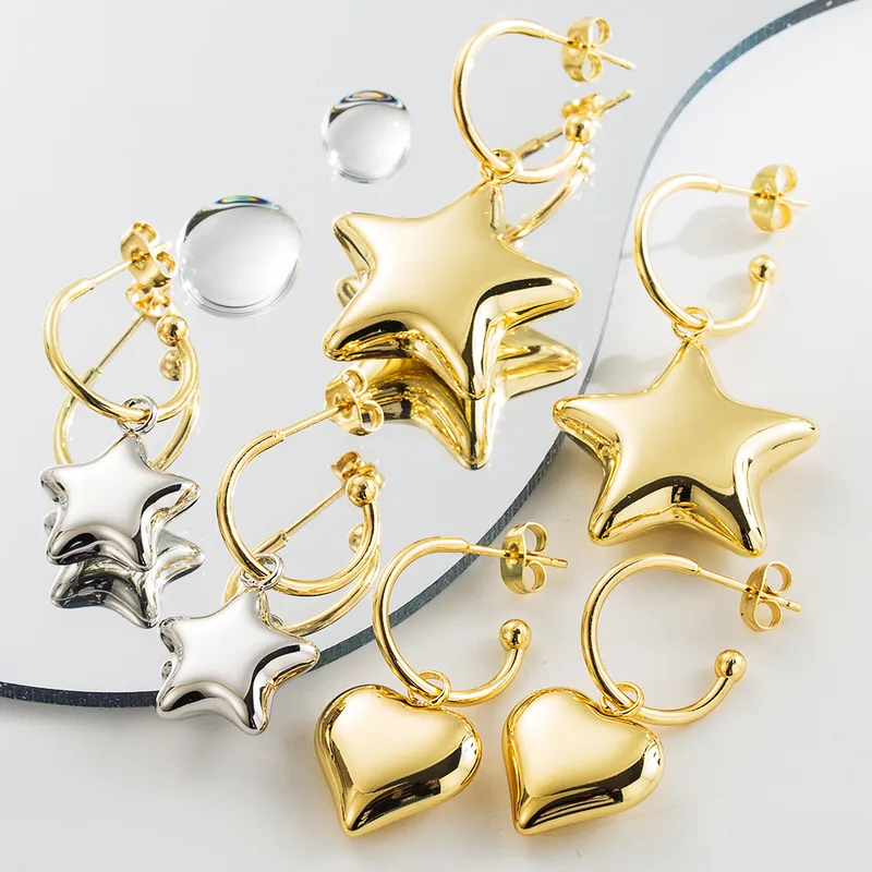 Aretes De Corazón Chapado En Oro - Imagen 2