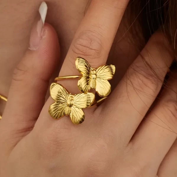 Anillo Mariposa Acero Inoxidable Chapado En Oro De 18 Q