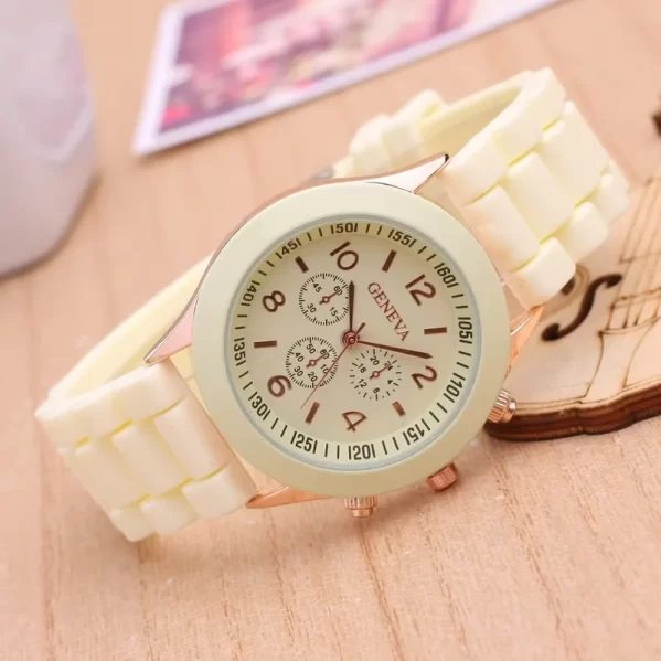 Reloj De Mujer Beige Color Sólido Hebilla