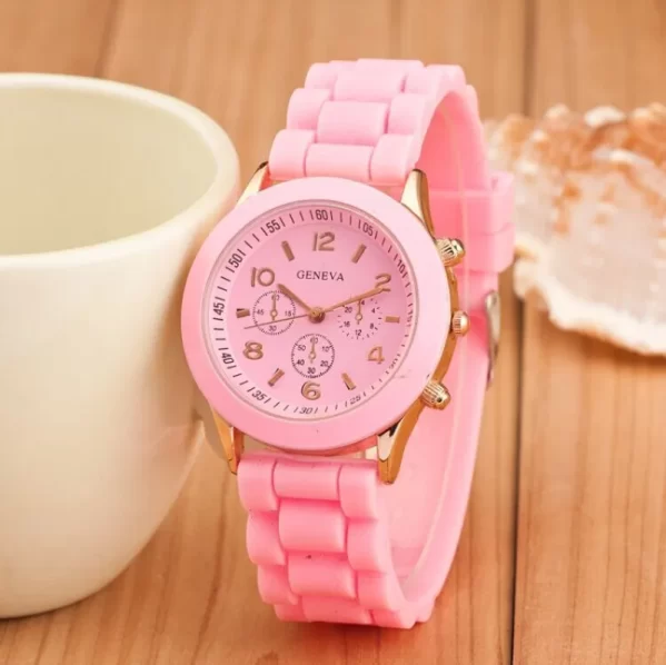 Reloj De Mujer Rosa Color Sólido Hebilla